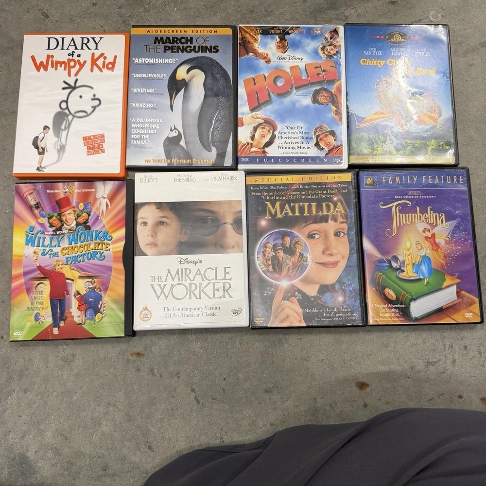 Family Kids DVD Lot of 8 Matilda Willy Wonka Holes Wimpy Kid Chitty
